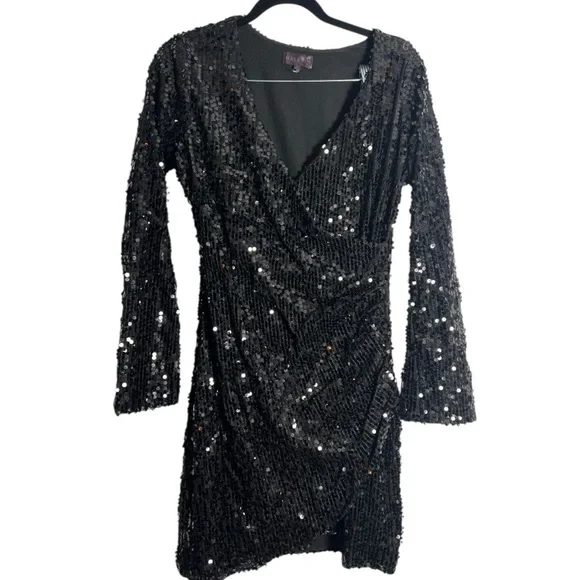 Hale Bob Black Sequin Long Sleeve Dress - Picture 2 of 4